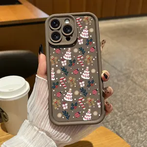 Cute Gingerbread Man Phone case for iPhone Samsung 17Pro Max Air 16 15Plus 14 13 12 11 XR XS Galaxy S25 S24 S23 S22 S21 A54 A53 A52, Full-Coverage Lens Protection, Shockproof Drop, Protection Durable, Christmas-Themed Phone Cases for a girl-JY07