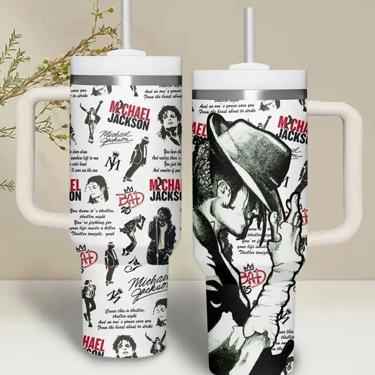 Michael Jackson 2026 Edition King of Pop 40oz Water Bottle Large Reusable Food Grade Stainless Steel Tumbler Leak Proof Stylish Moonwalk Collage Typography Birthday Holiday Gift for Fans Teens Perfect for Office Home School Travel