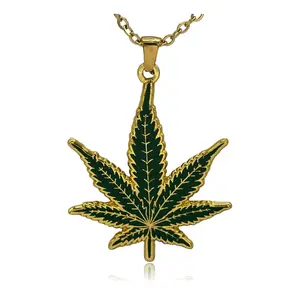 Marijuana Leaf Double Sided Enamel Pendant Necklace