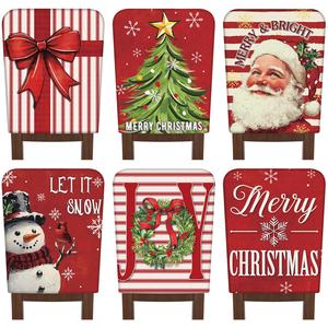 6/10/12 Pcs Christmas Chair Covers Fit 18x21 inch Square Chairs, Xmas Seat Cover Polyester Chair Back Covers Holiday Home Decor Dining Room