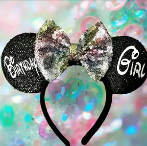 Mouse Birthday Girl Ears-Bday Girl-Custom Mouse Ears-Colorful-Lightweight-Unicorn Big Bow