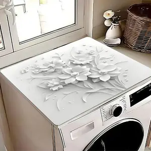 Washing Machine Mat Top Protector Pad, Easy Clean Surface, Flower Pattern, Fits Washing Machine, Dryer, Refrigerator, Durable Rubber Material