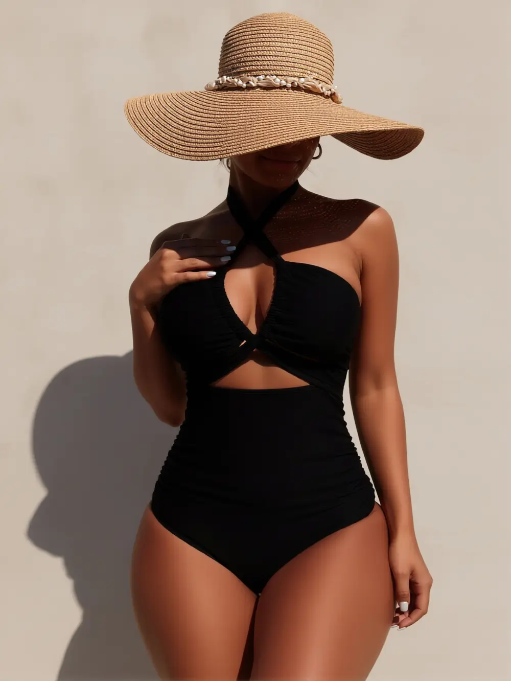 Women's 1-Piece Swimsuit - Elegant Hollow Out Bathing Suit with Cross Hanging Neck, Beautiful Back, Slim Fit Beach Wear for Vacations, Elegant Bathing Suit, Hollow Out Swimsuit