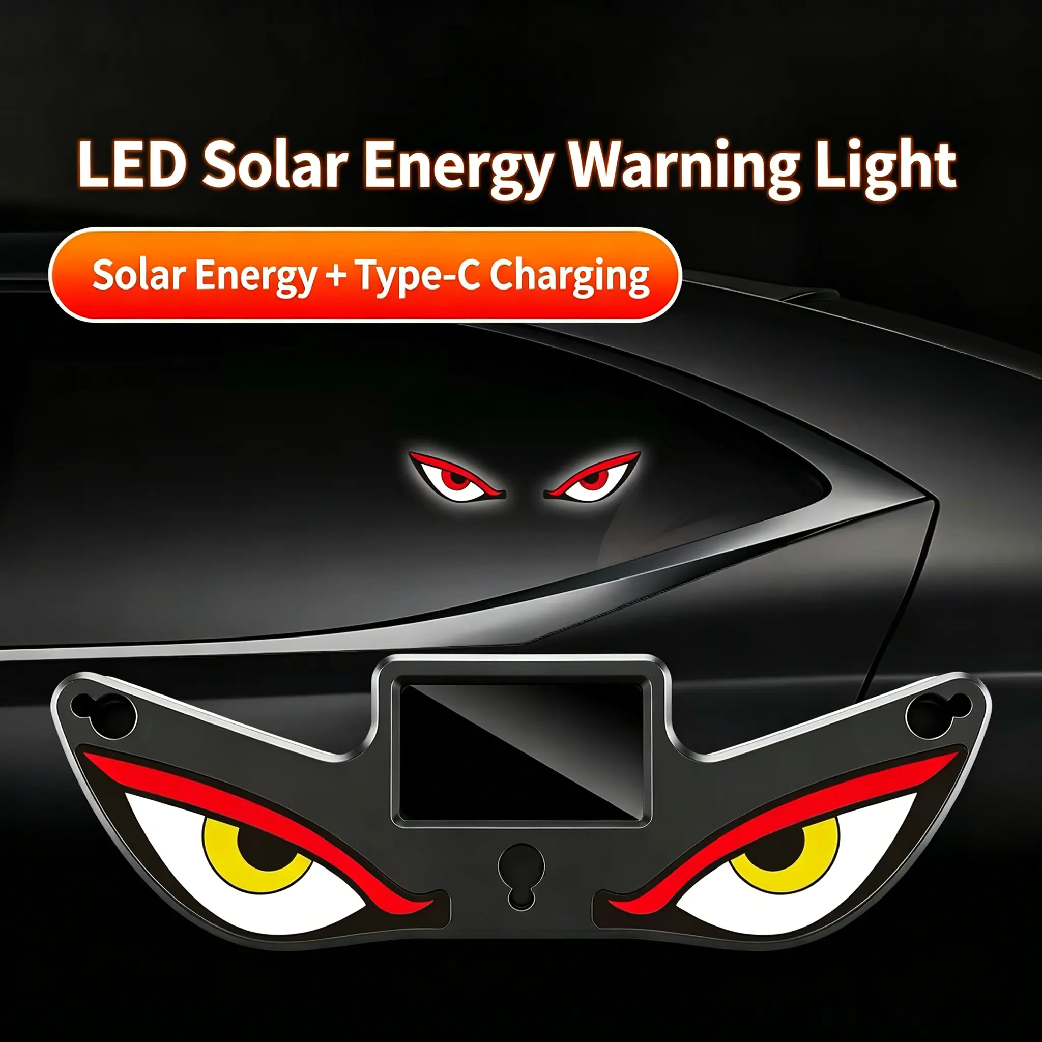 Car Demon Eye Solar Demon Eye Blinking Car Lights Wireless Decorative Lights LED Warning Lights Triangular Rear Window In-car Fun Ambient Lights
