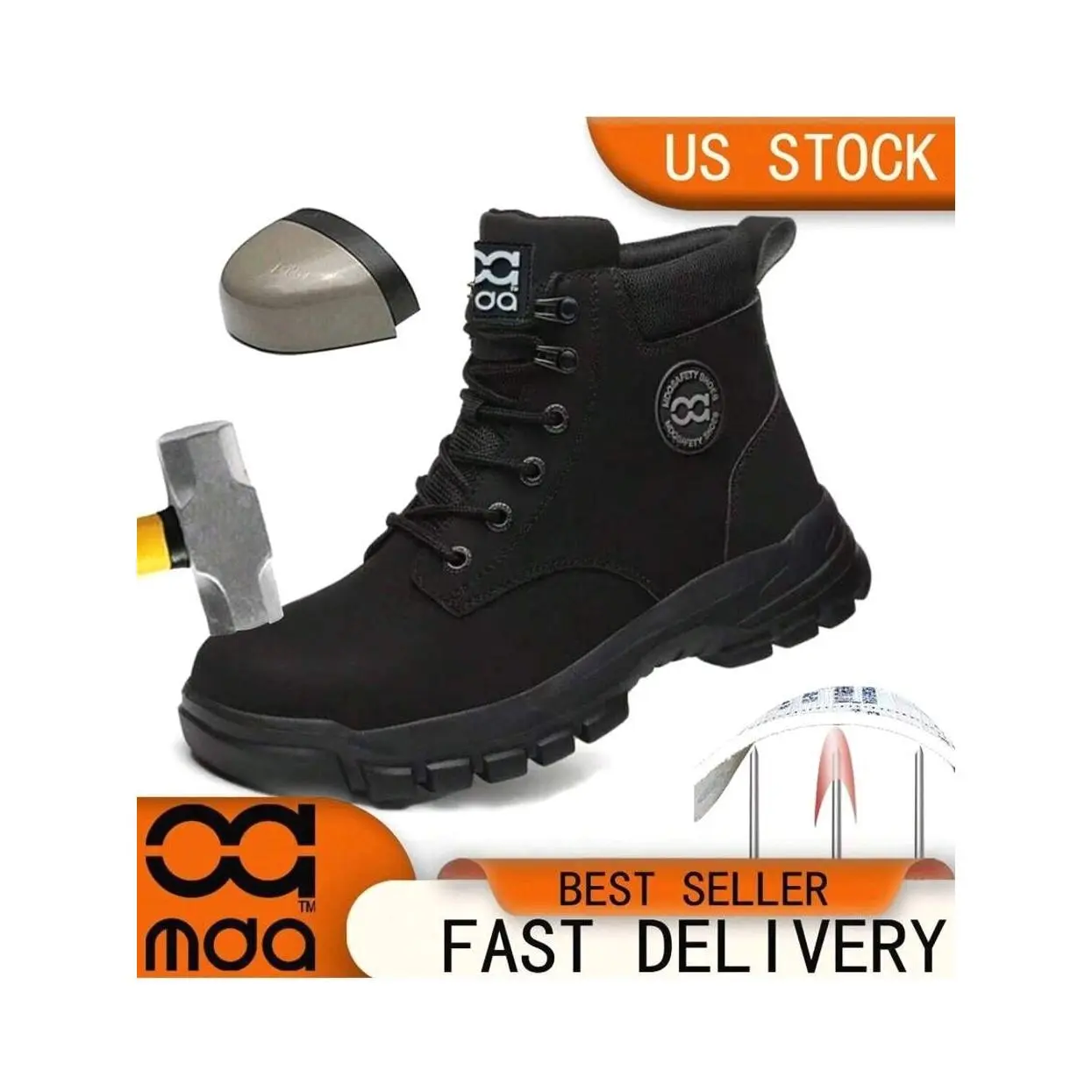 Steel Toe Work Boots, High-Top Safety Shoes with Anti-Smash Protection for Construction, Warehouse, and Outdoor Hiking