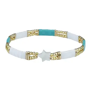 KELITCH Bracelets Mix Color Miyuki Tila Flat Beads Star Charm Single Strand Stretch Bangles