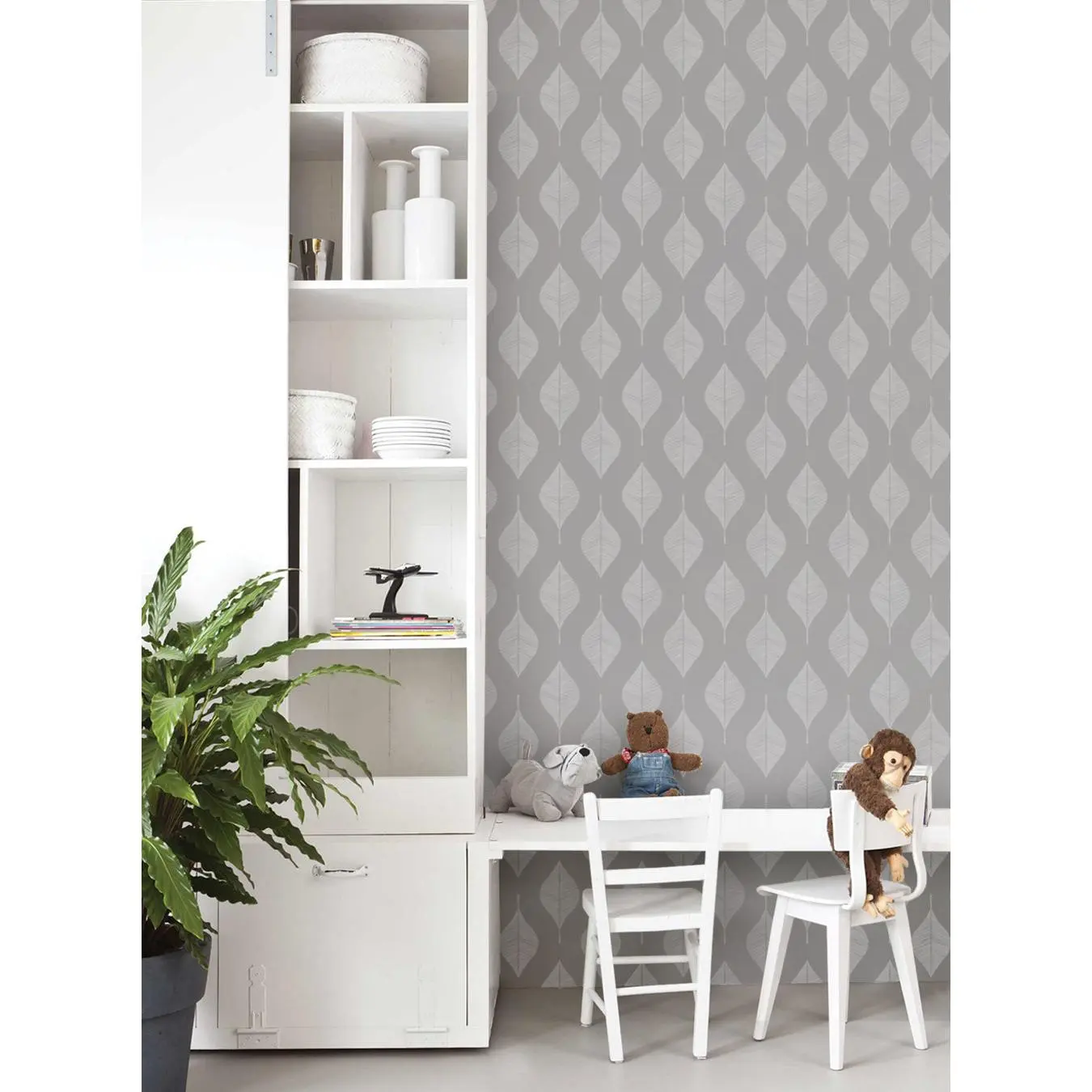Line Leaves Peel and Stick Wallpaper, Renter Friendly, Removable Without Residue, Reusable for Nursery Decor, DIY Room Makeovers