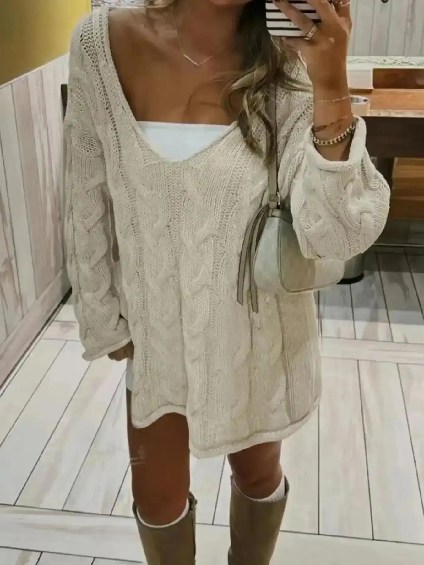 2026 Women's V Neck Oversized Sweater, Casual Y2k Long Sleeve Pullover, Fall & Winter Plain Knitwear, erate Fabric, No Waist Belt Included, Knitted Top, Daily Essential, Wardrobe Staple, Smart Casual, Soft Material