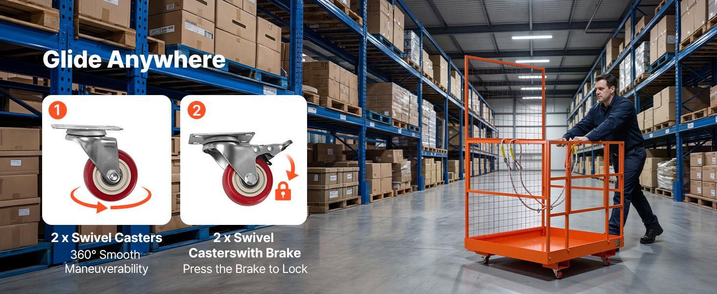 VEVOR Forklift Safety Cage, 48.2 x 45.2 Inch, Heavy Duty Forklift Man Basket, 1400 lbs Capacity Work Platform Lift Basket with Safety Harness, Lock, Wheels, Drain Hole, for Aerial Work Lifting Loader VEVOR Forklift Safety Cage, 48.2 x 45.2 Inch, Heavy Duty Forklift Man Basket, 1400 lbs Capacity Work Platform Lift Basket with Safety Harness, Lock, Wheels, Drain Hole, for Aerial Work Lifting Loader