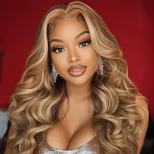 13x4 HD Lace Wigs Human Hair Wigs Brazilian Human Hair for Women Pre Plucked Pre Cut 180% Highlight Ombre Lace Front Wig 4/27 HD Honey Blonde Wig Human Hair transparent lace frontal wig