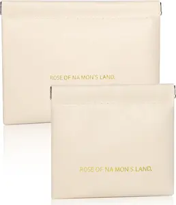 Makeup Bag for Purse: PU Leather Makeup Pouch Set Large & Small Portable  Bags,  Squeeze Top  Purse,Travel Organizer for Makeup,Lipstick, ,Earbuds(White)