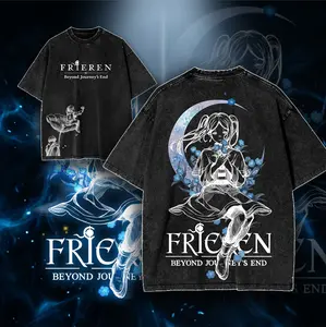 Fern Frieren Beyond Journey's End V2 Anime Double Printed Vintage Washed T-Shirt Tanktop Unisex Oversize Heavyweight Cotton for Anime Fans and Lovers Oversized
