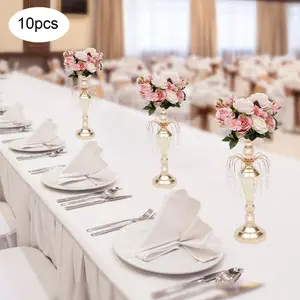 10 Pcs Height Versatile Metal Wedding Centerpieces Vase & Pillar Candle Holder for Wedding Party Dinner Centerpiece Event for Reception Tables Wedding Supplies Decoration Iron Hanging Lantern Decorative Greenery