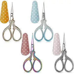 4 count Sewing Embroidery  with 4 count Artificial Leather Cover 3.6 Inch Stainless Steel Stork   Embroidery for Needlework Manual Sewing Handicraft(Retro Colors)