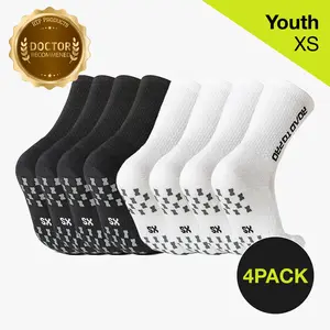 Youth/XS Anti-Slip Tennis Socks - 4 Pack (Black & White Combo)