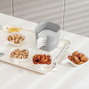 Dipping Sauce Plate & Holder Set, 7 Pieces/Set, Vinegar & Soy Sauce Dish Set with 6 Seasoning Plates and 1 Storage Box, Kitchen Tableware & Accessories-MM1