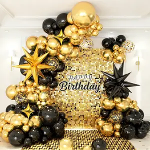 New Years Balloon Garland Arch Kit 2026, Black and Gold Balloons with Exploding Star Foil Balloons and 2026 Numbers Foil Balloons for Happy New Year, Birthday, New Year's Eve Party Decorations