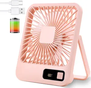 Small Desk Fan, Portable USB Rechargeable Fan, Tilt Folding Personal Mini Fan with 2000mAh Battery and LCD Display, Strong Wind, Ultra Quiet, 5 Speed Modes for Office, Home,