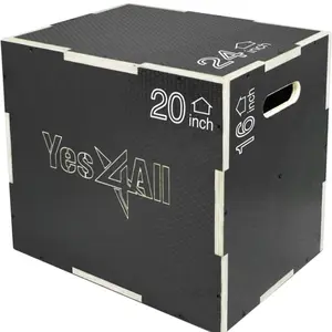 3 in 1 Non-Slip Wooden Plyo Box, Plyometric Box for Skipping, Jumping, Lunges, Box Jumps, Squats, Step-Ups, Dips, and More
