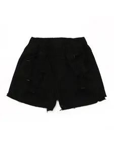 Black Print Girls Short Denim