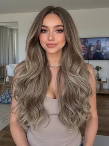 24 Inch Medium Part Butterfly Curl Long Wig, High Aesthetic Versatile Hairpiece, Suitable for All Ages, Easy Maintenance, Perfect for Parties, Synthetic Material Wigs