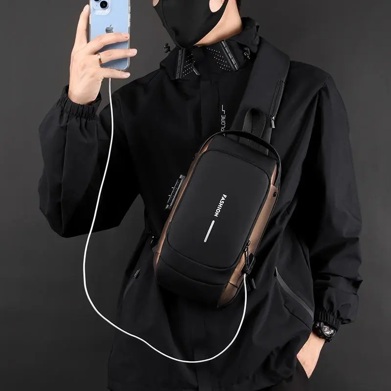 Men's Chic Oxford Chest Bag, Plain Street Style Crossbody Sling Pack for Outdoor Activities and Everyday Use, Foldable, Holiday, Minimalist, Basic, Lightweight, Korean, Hand Wash Only, High-Capacity, Casual, Anti-Theft, Cold Wash, Adjustable Chest Pack, M