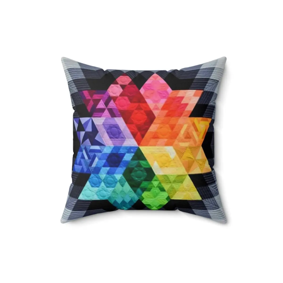 Rainbow Colored Art Deco Prism Quilt Spun Polyester Square Pillow