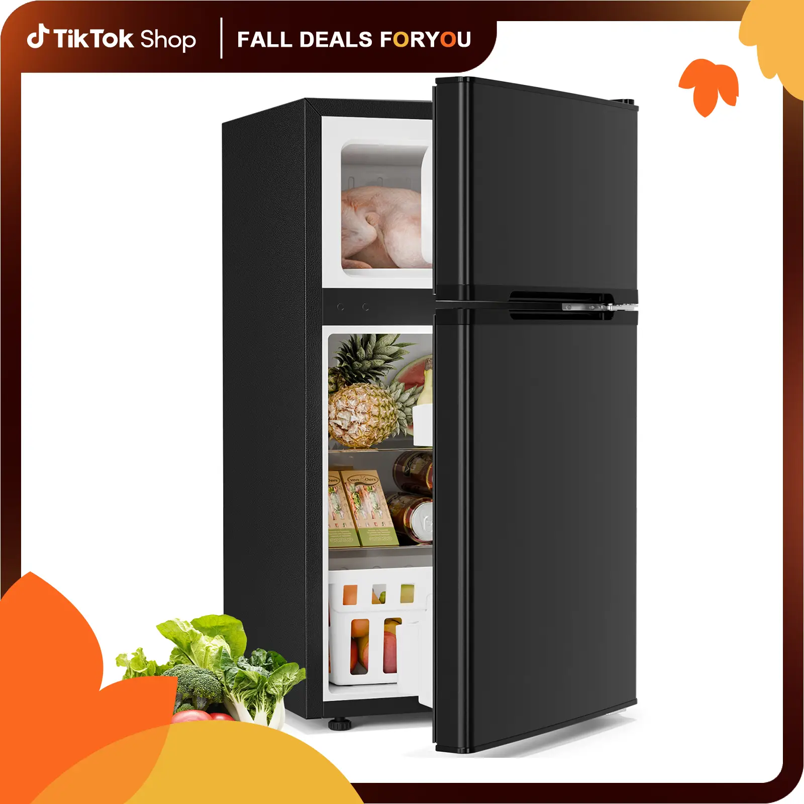 【Fall Deals For You】Antarctic Star Mini Compact Refrigerator, 3.2 Cu.Ft. Separate Freezer Double 2-Door Adjustable Removable Shelves for Basement/Apar