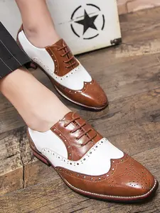 Men's Fashionable Lace Up Brogue Derby Shoes, Casual Comfortable PU Leather Dress Shoes for Work Office, Male All-match Shoes for Daily Wear, Business Casual Oxfords