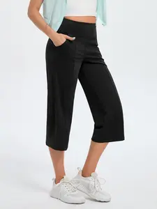 Women's Solid Color High Waist Sports Capri Pants, Casual Comfy Breathable Sports Trousers for Yoga Gym Workout Running, Ladies Sportswear for All Seasons