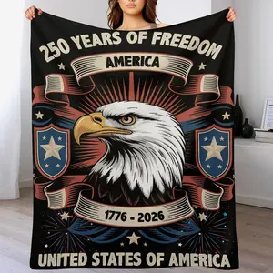 USA 250th Anniversary Patriotic Decor Blanket, Premium Soft Fleece Throw in Red White Blue Flag Design, Versatile All-Season Blanket for Gifting and Home Use