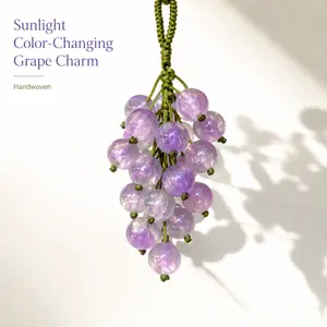 Sunlight Color Changing Grape Bag Charm, Handmade Purple Beaded Hanging Ornament, Cute Purse Backpack Keychain Accessory for Women Girls Gifts Decor