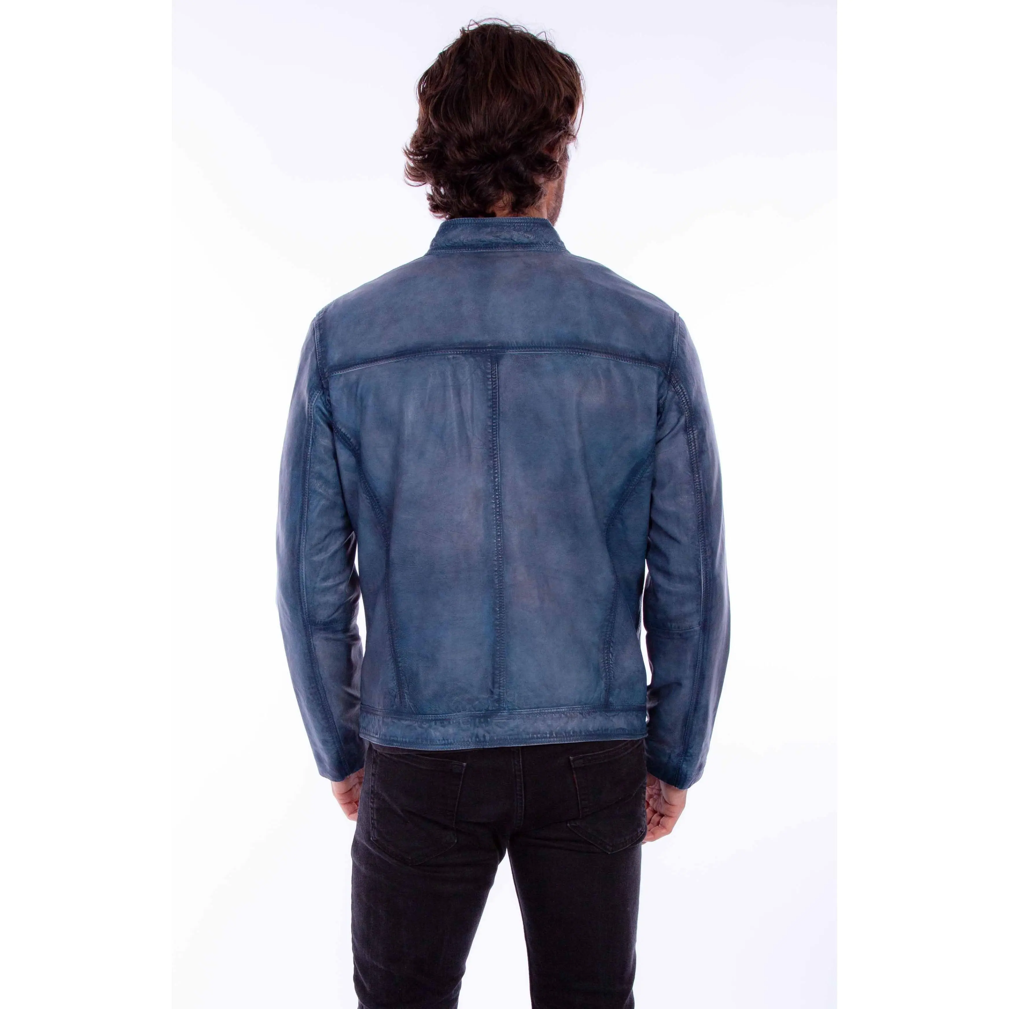 Men's Slim-Fit Leather Jacket with a Rugged Distressed Finish, Full-Zip Front and Secure Zipper Pockets, Pocket, Casual Wear, Double Pockets