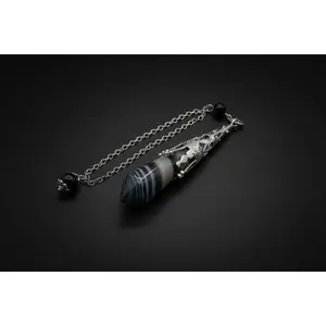 Sardonyx Art Deco Pendulum – Silver Plate Divination Tool Intuitive Crystal Home