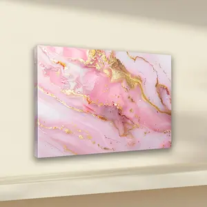 With Frame, Gold Marble Texture Canvas Wall Art, with Wooden Frame, Pink Abstract Splash Design, for Living Room, Anniversary, Graduation, Bachelorette Party, and Beach Party Wrapped Wooden Frame Decoration 1 Piece, Oil Painting Decoration, Canvas Wooden