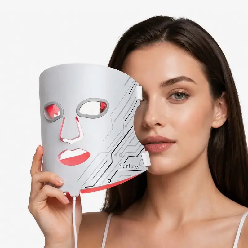 Sunluxy Red Light Therapy Mask for Face, Red & Blue LED Face Mask Light Therapy with 3 Modes with 850nm NIR, Cordless Rechargeable with Remote Control, Full Face Skincare for Women Mom Wife