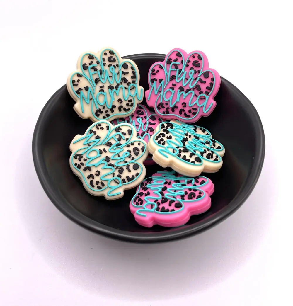 Leopard Fur Mama Paw Print Focal Bead Leopard Fur Mama Paw Print Focal Bead