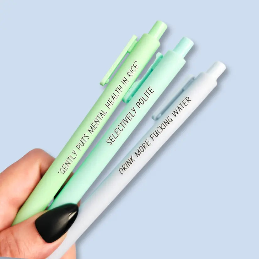 Funny Sweary Pen Set - Self Care Humor Stationery - Gift For Besties - Office Gift Drink More F. Water