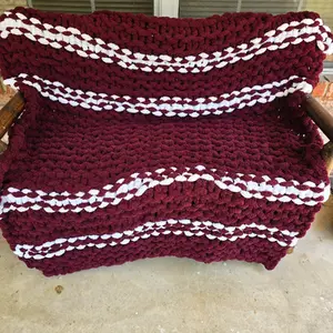 Maroon and White Hand Crochet Blanket