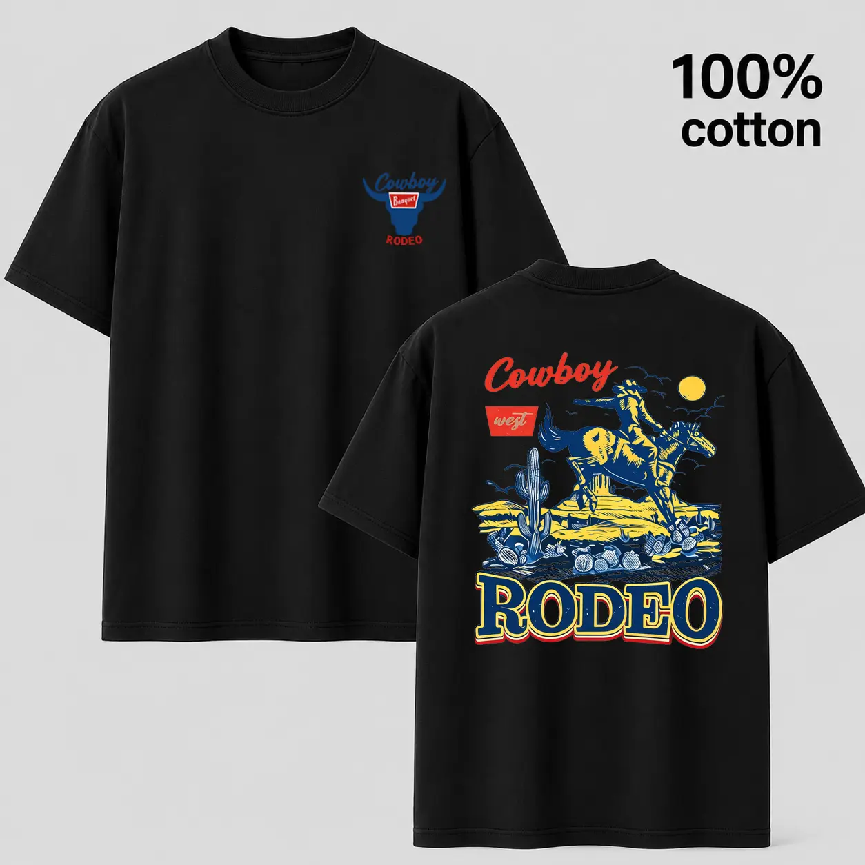 Men's 100% Cotton Vintage T Shirts - Round Neck Shortsleeve Casual Graphic Tees, Retro Western Desert Cowboy Rodeo Menswear Top, Vintage Graphic Tees, 2Xl, Cowboy Print, Multi-Size, Medium Length, Cowboy Theme, Retro Desert