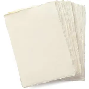 Handmade A6 Cream Mixed Media Paper with Deckle Edge 4x6 150 GSM Colored Cold Press Textured Recycled Cotton Paper for Crafts Card Making Sketching Watercolor 50 Sheets