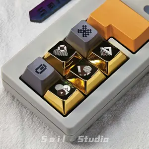 Unique metallic gold-colored keycaps with poker card patterns, up, down, left, right, WASD, metal enter key, high-quality keycaps