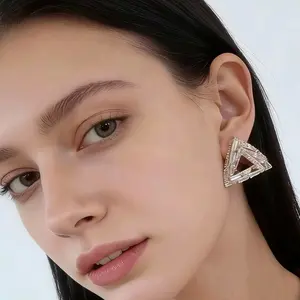 2026 Viral TikTok Shop Finds Geometric Hollow Triangle Baguette Cut Crystal Earrings for Women Clean Girl Aesthetic Face Flattering Jewelry Gold Silver Options Day to Night Wear for Party Wedding Date Night Gift Idea for Her Birthday Anniversary Holiday