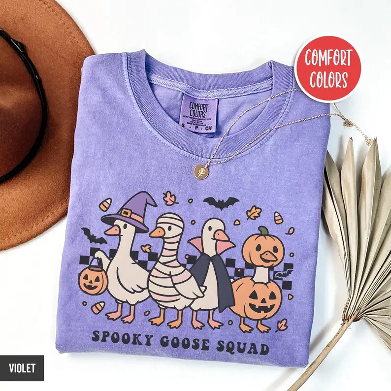 Comfort Colors Halloween Goose Shirt, Spooky Goose Tee, Retro Halloween Top, Horror Goose Apparel, Ghost Goose Tee, Funny Goose Lover Gift