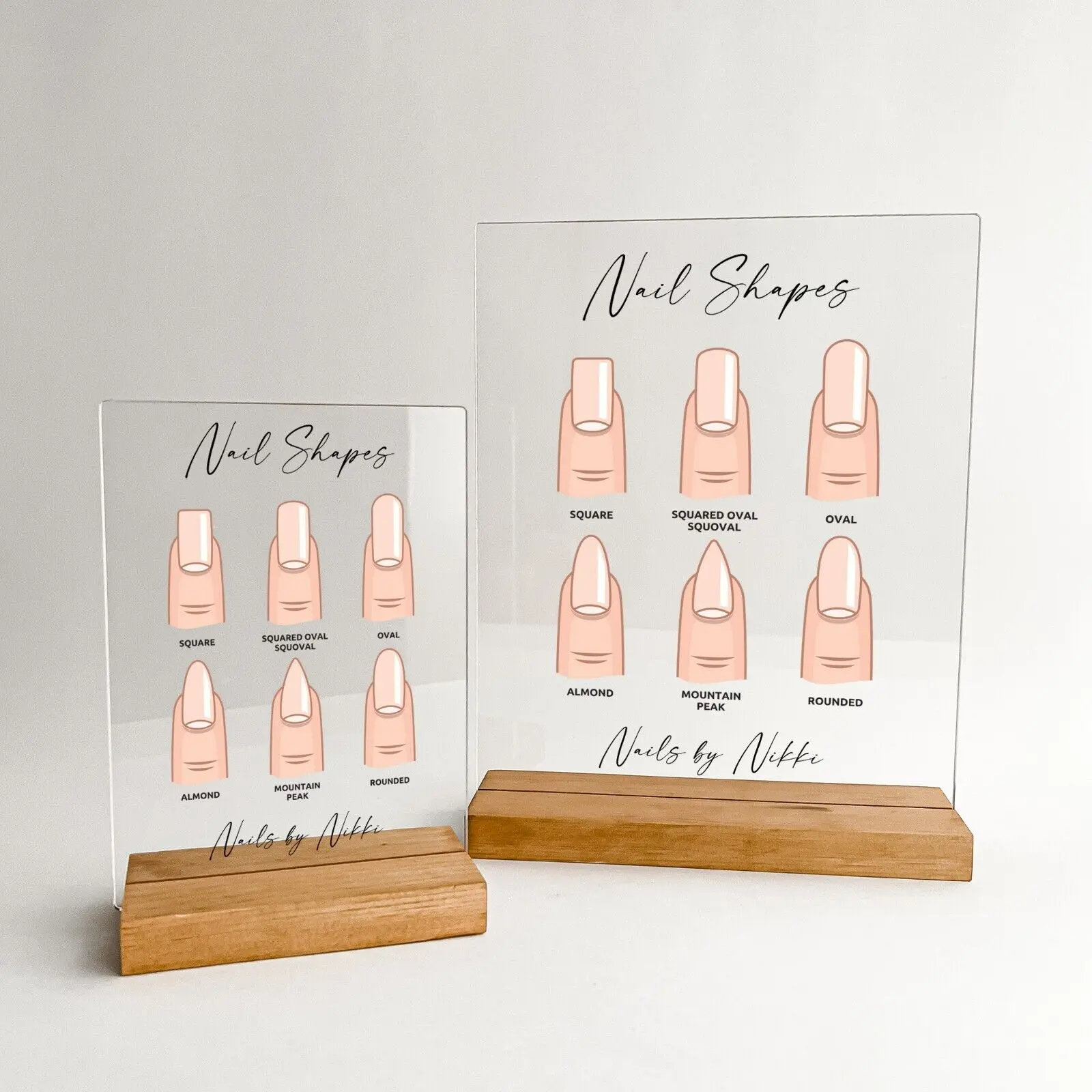 Personalized Wood Base Stand Nail Technician Name Plate – Custom Acrylic Nail Shape Display, Salon Desk Décor, Manicurist Gift, Nail Tech Room Sign, Beauty Studio Decoration