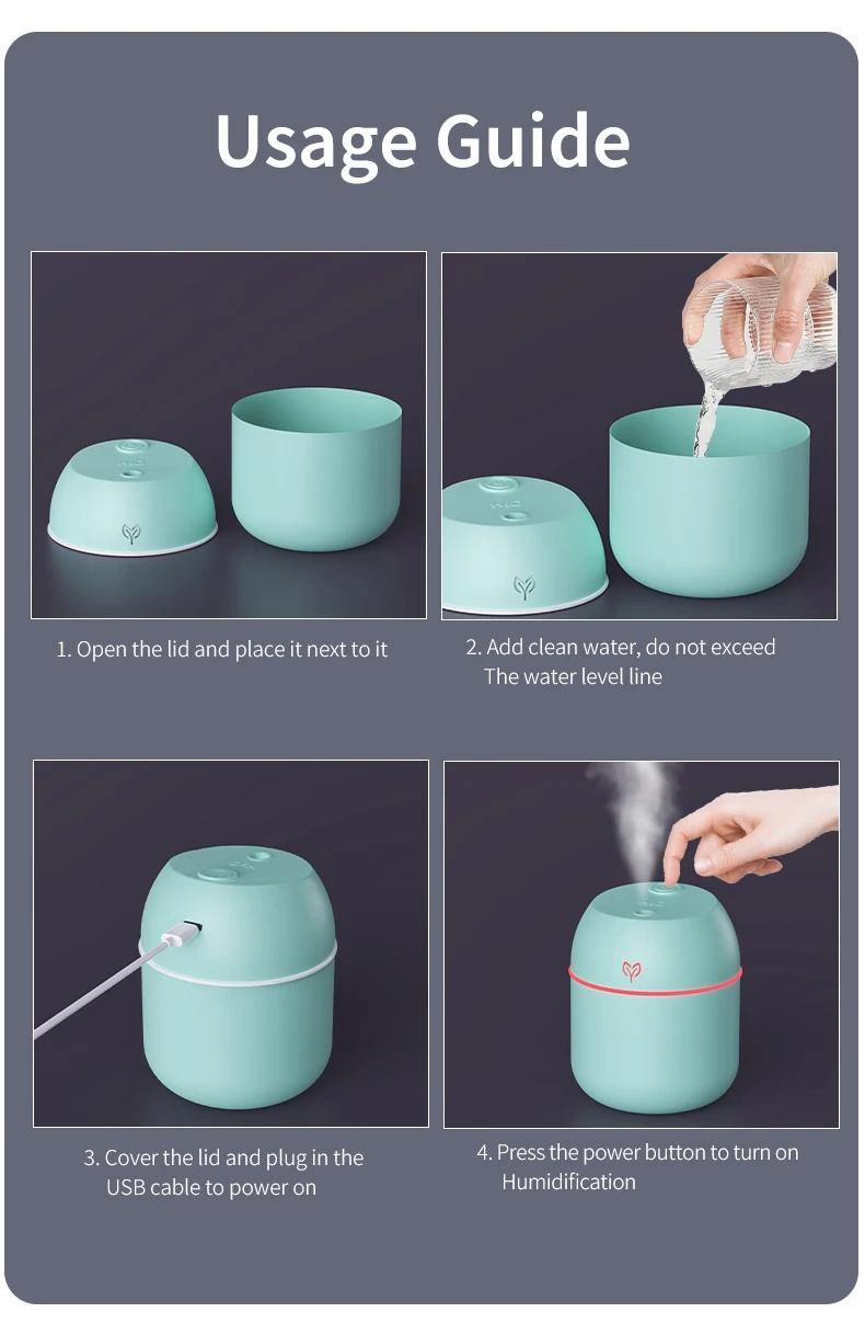 220ml Compact Shape Cooling Mist Humidifier - Corded USB A Plug, Flexible Portable, Adult Unisex Aromatherapy Sleep Aid, Essential Oil Diffuser, No-Battery Required, 6H Continuous Mode, Effective Mist Atomizer for Indoor Use (Home Supplies, Party Gift), C