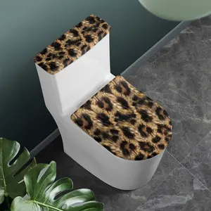 Leopard Print Polyester Toilet Lid Cover Set Stain Splash Resistant Soft Washable Bathroom Toilet Seat Set Toilet Dust Cover Set Home Decoration for Men and Women