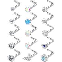 Silver-15Pcs L-Shaped Nose Stud