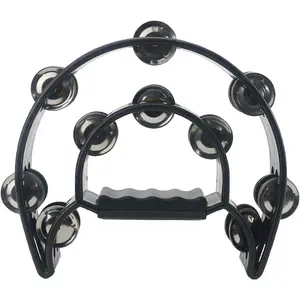 Double Row Handled Tambourine Metal Jingles Hand Held Percussion Drum with  Handle Grip for  KTV/Party/  (Black)