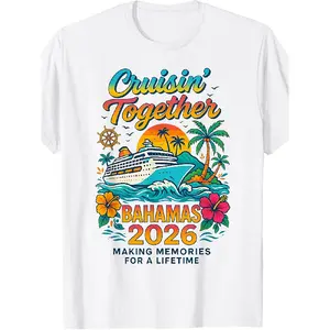2026 Cruisin Together Bahamas Cruise Vacation T-Shirt - Glossy Retro Cruise Ship & Bahamas Map Print, All-Season Fit for Family Cruise Parties, Beachwear & Casual Outfits ()